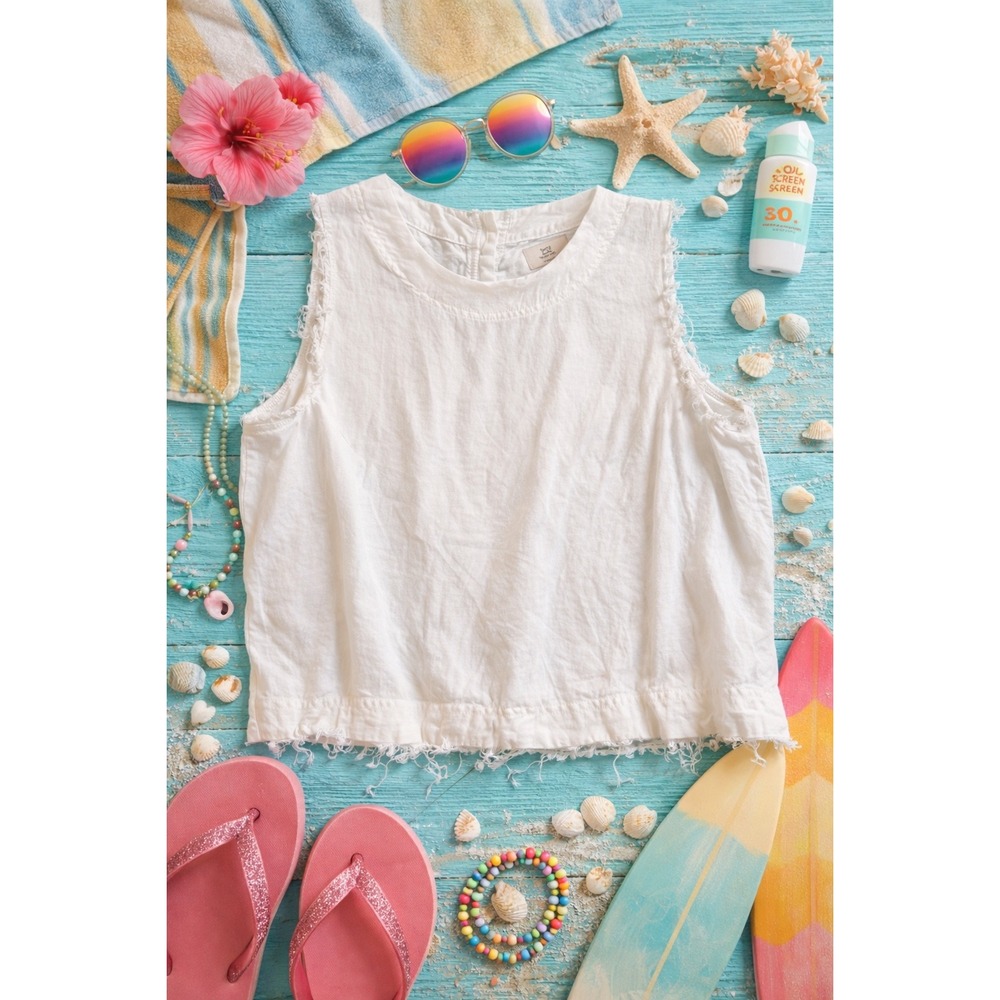 Summer Boho Coastal Festival Thread & Supply Linen Blend Button Back Top XS